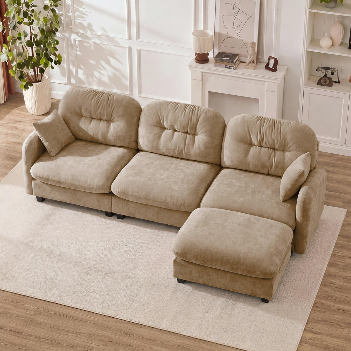 107" Modular Sectional Sofa with Ottoman Pink Chenille L Shaped Couch