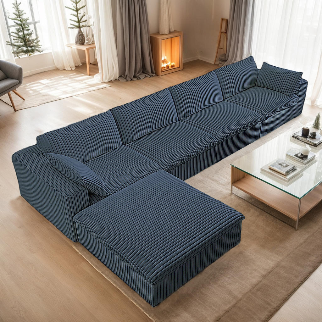 118.2" L‑Shape Modular Cloud Sectional Sofa, 3‑Seater Couch with Ottoman