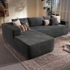 106" Cloud Sectional Couch with L-Shape Chaise & Ottoman, No Assembly Modular Sofa, Deep Seat Plush Corduroy Boneless Couched for Living Room (Black Plush Corduroy, L Shape with Ottoman-Left Facing)