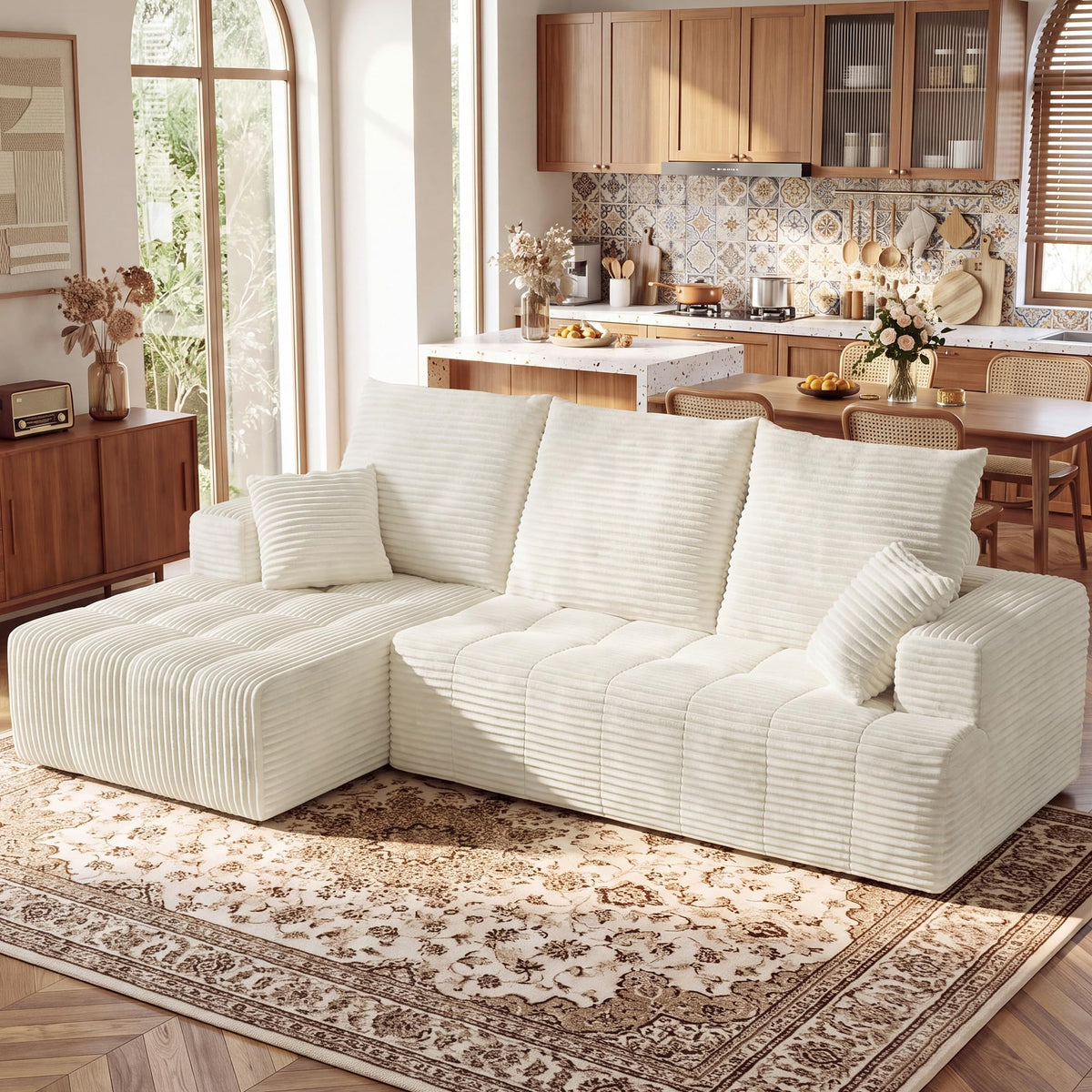110" U Shaped Boneless Couches for Living Room, Cloud Couch with Ottoman