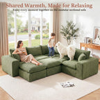 107'' Modular Sectional Sleeper Sofa, 5 Seater Corner Couch, Modern L Shaped Sectional Couch with Ottoman, Boneless Cloud Couches for Living Room (Green, L Shaped Sofa (5+2))