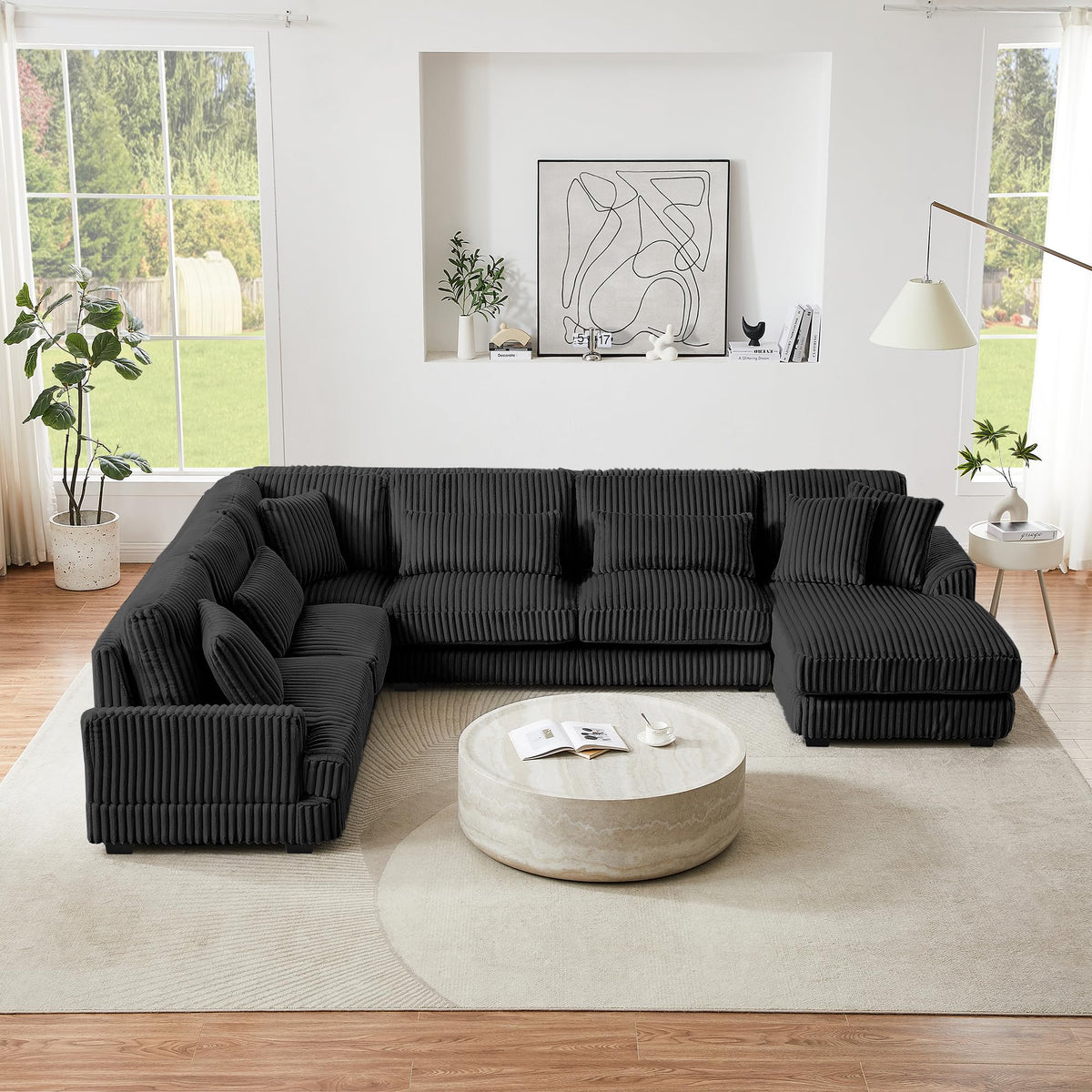 128.35'' Oversized Sleeper Sofa for Living Room, U-Shaped Sofa Couch Modern Sofa Upholstered with a Chaise Lounge for Living Room, Brown