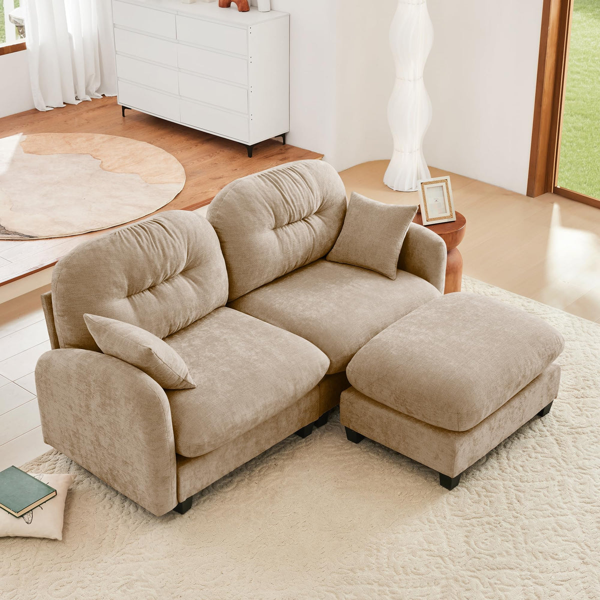 107" L Shaped Couch, Chenille Upholstered Modular Sectional Sofa, 3 Seater Deep Seat Sofa with Movable Ottoman, Modern Cloud Couch with Thick Seat Cushion, Sectional Couches for Living Room, Pink