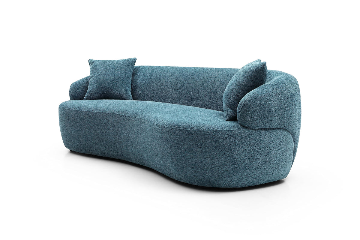 Tidyard Blue Mid Century Modern Curved Sofa, 3-Seater Boucle Fabric Couch for Living Room, Bedroom or Office – No Assembly Needed, Comfortable Upholstered Design, 86.? W