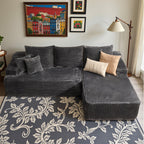 106" Cloud Sectional Couch with L-Shape Chaise & Ottoman, No Assembly Modular Sofa, Deep Seat Plush Corduroy Boneless Couched for Living Room (Black Plush Corduroy, L Shape with Ottoman-Left Facing)