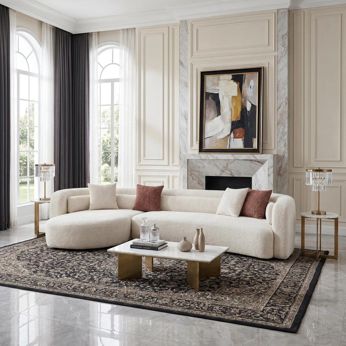 132" Oversized Boucle Cloud Couch with Chaise, Light Beige Sectional