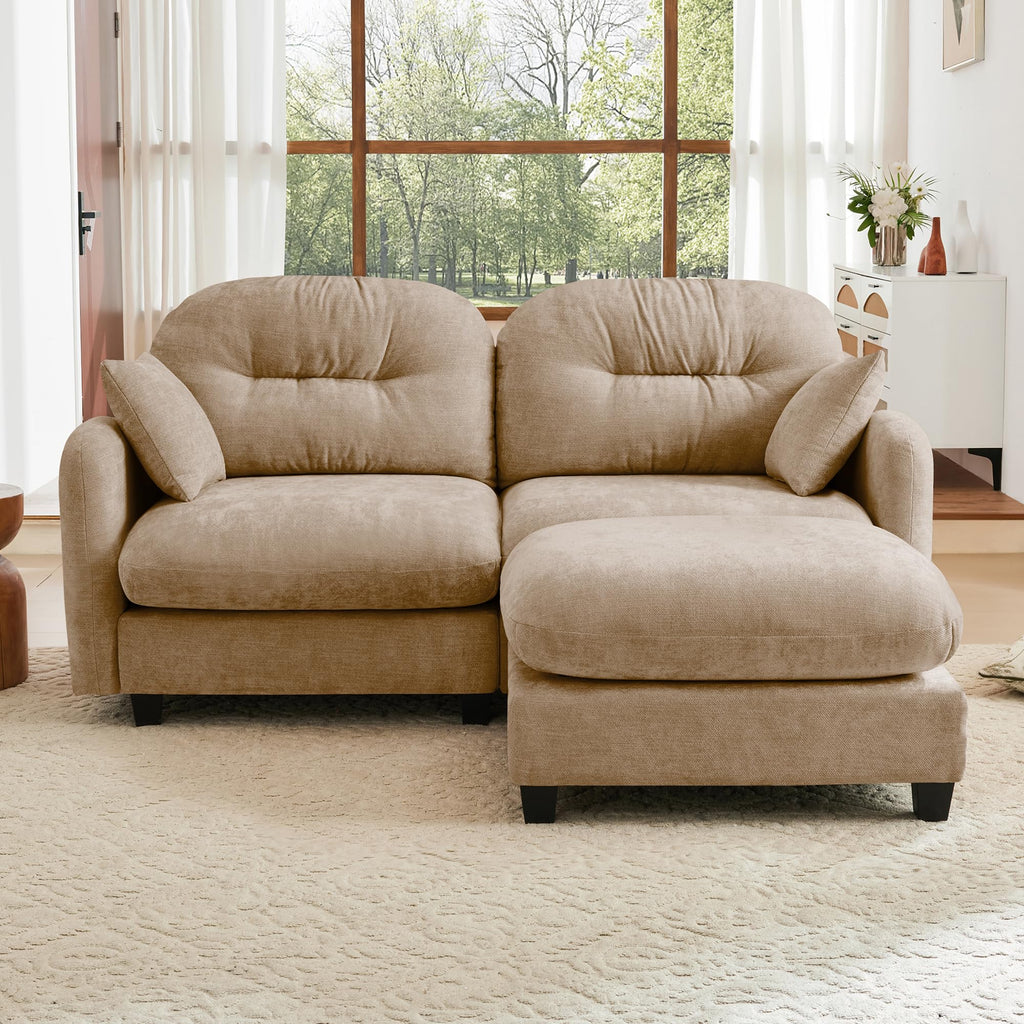107" Modular Sectional Sofa, Comfy U Shaped Cloud Couch with Ottoman, Chenille Sofa Sleeper Deep Seat Sofas with Throw Pillows for Apartment-Camel