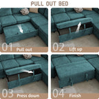 107" Modular Sectional Sleeper Sofa with Pull Out Bed, 7 Seat U Shaped Couch with Storage Ottoman, USB Port & 6 Pillows, Sectional Couches for Living Room & Apartment, Modular Cloud Couch, Green