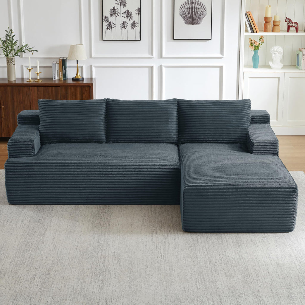 U Shaped Modular Sectional Couches for Living Room, 130" Cloud Modular Sectional Sofa Chaise, Fluffy Corduroy Couch with Deep Seat for Bedroom, No Assembly Required,Black