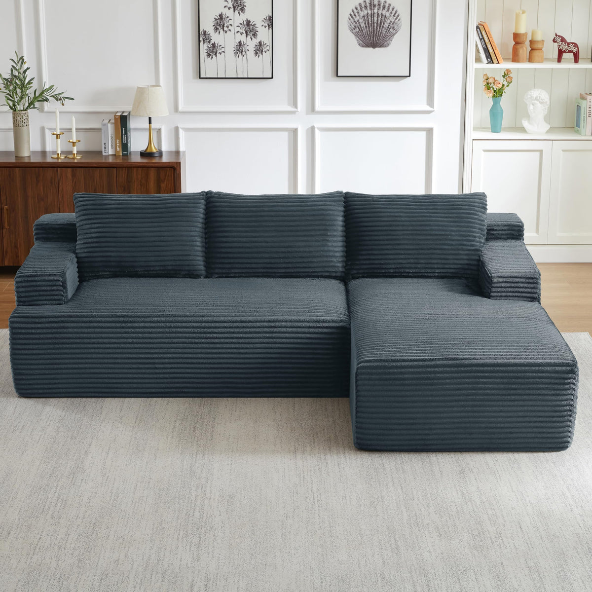 U Shaped Modular Sectional Couches for Living Room, 130" Cloud Modular Sectional Sofa Chaise, Fluffy Corduroy Couch with Deep Seat for Bedroom, No Assembly Required,Black