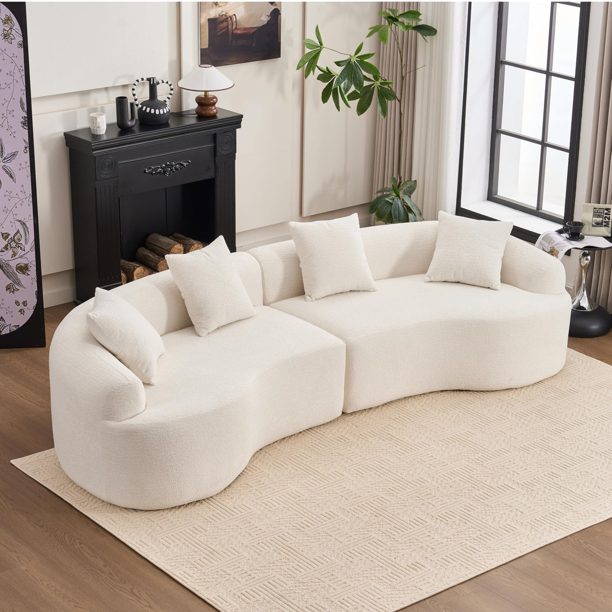 110" Chenille Modular Sleeper Sofa 30D with Pillows，Beige