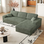 114.5'Corduroy Modular Foam Sofa, Recliner Seat Reversible Sofa, 2 in 1 Sofa with Recliner and L Shaped Sofa Combination with Three Cushion Neck Pillow Combination and Two Throw Pillows WT655