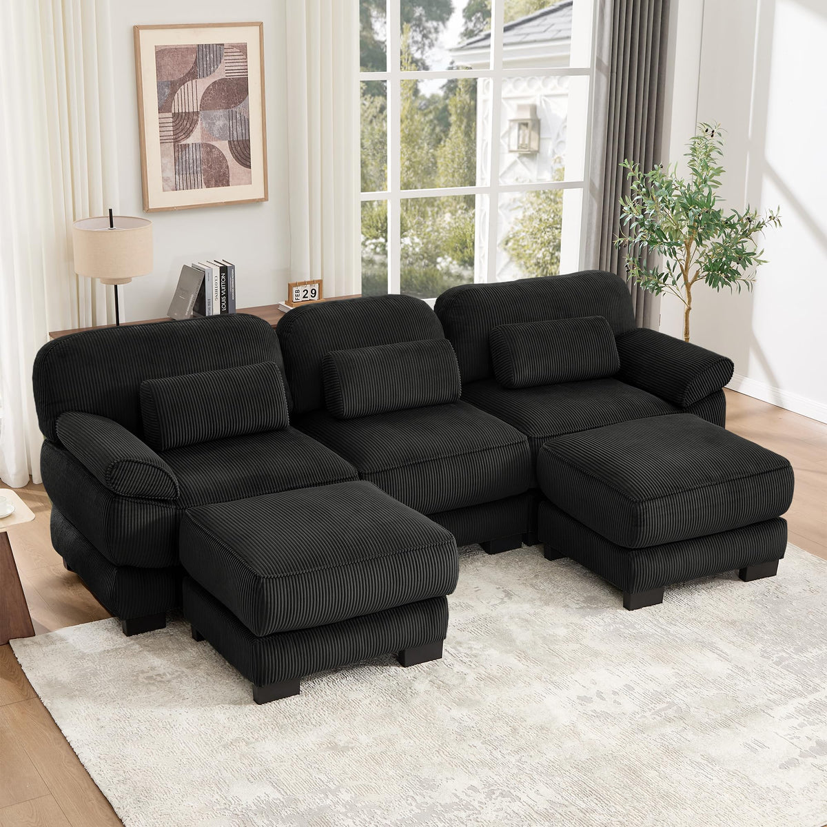 104'' Modular Sectional Couches, Cloud L Shaped Sofa for Living Room, Brown