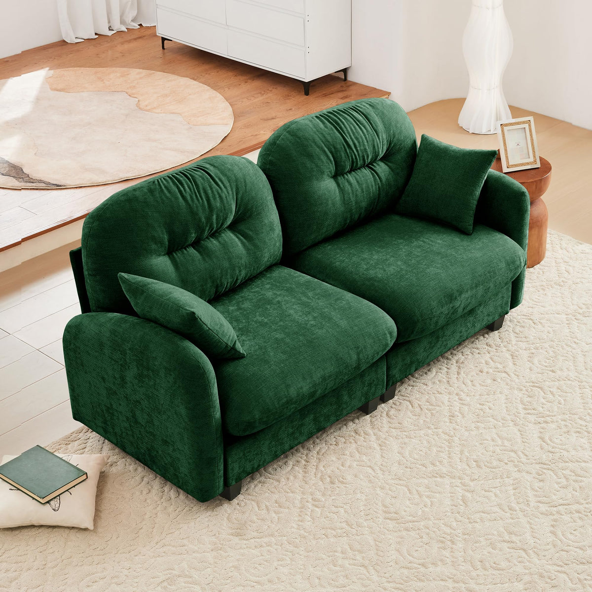 107" L Shaped Couch, Chenille Upholstered Modular Sectional Sofa, 3 Seater Deep Seat Sofa with Movable Ottoman, Modern Cloud Couch with Thick Seat Cushion, Sectional Couches for Living Room, Pink