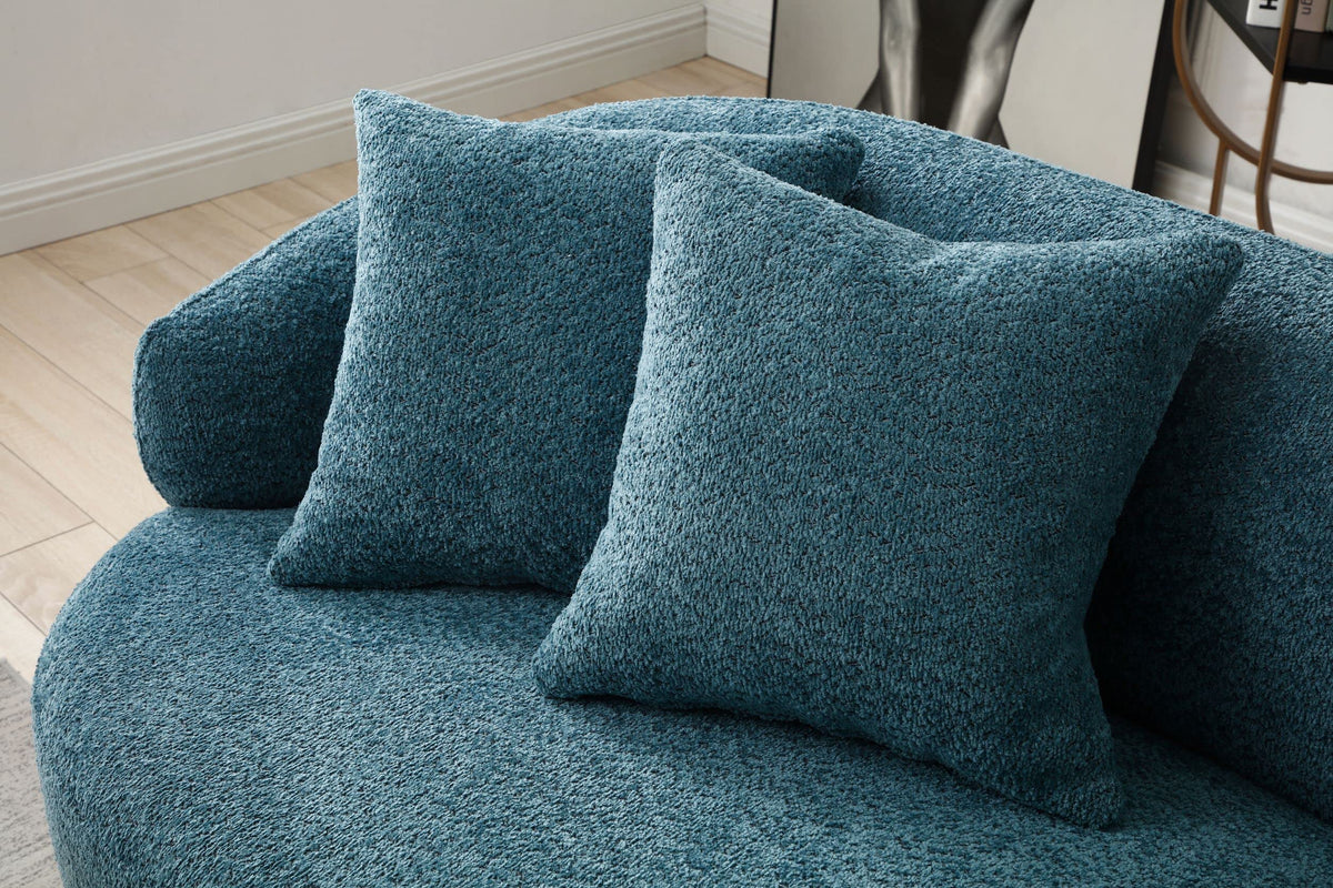 Tidyard Blue Mid Century Modern Curved Sofa, 3-Seater Boucle Fabric Couch for Living Room, Bedroom or Office – No Assembly Needed, Comfortable Upholstered Design, 86.? W