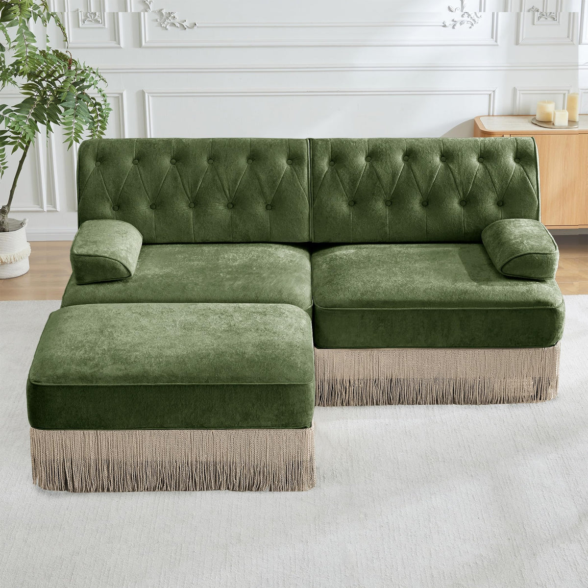 Velvet Modular Sectional Sofa, 135.6 Inch Chesterfield Style, Camel