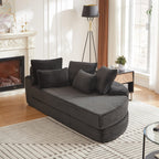 78.5 Inch Corduroy Circular 2 in 1 Sofa Bed, Designer Recliner with Neck Pillow and Five Throw Pillows in Living Room IW271