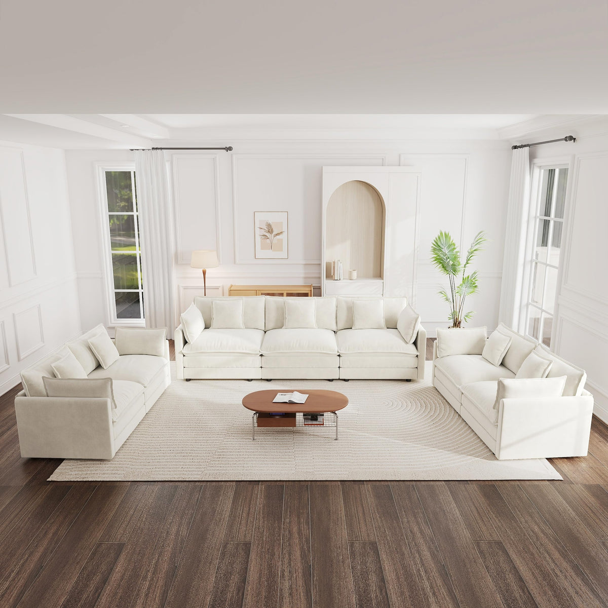 White Modular Sectional Sofa 3-Piece Set, Modern Deep Seat Chenille Couch, Loveseat, Single Sofa, Oversized Modular Couch for Living Room