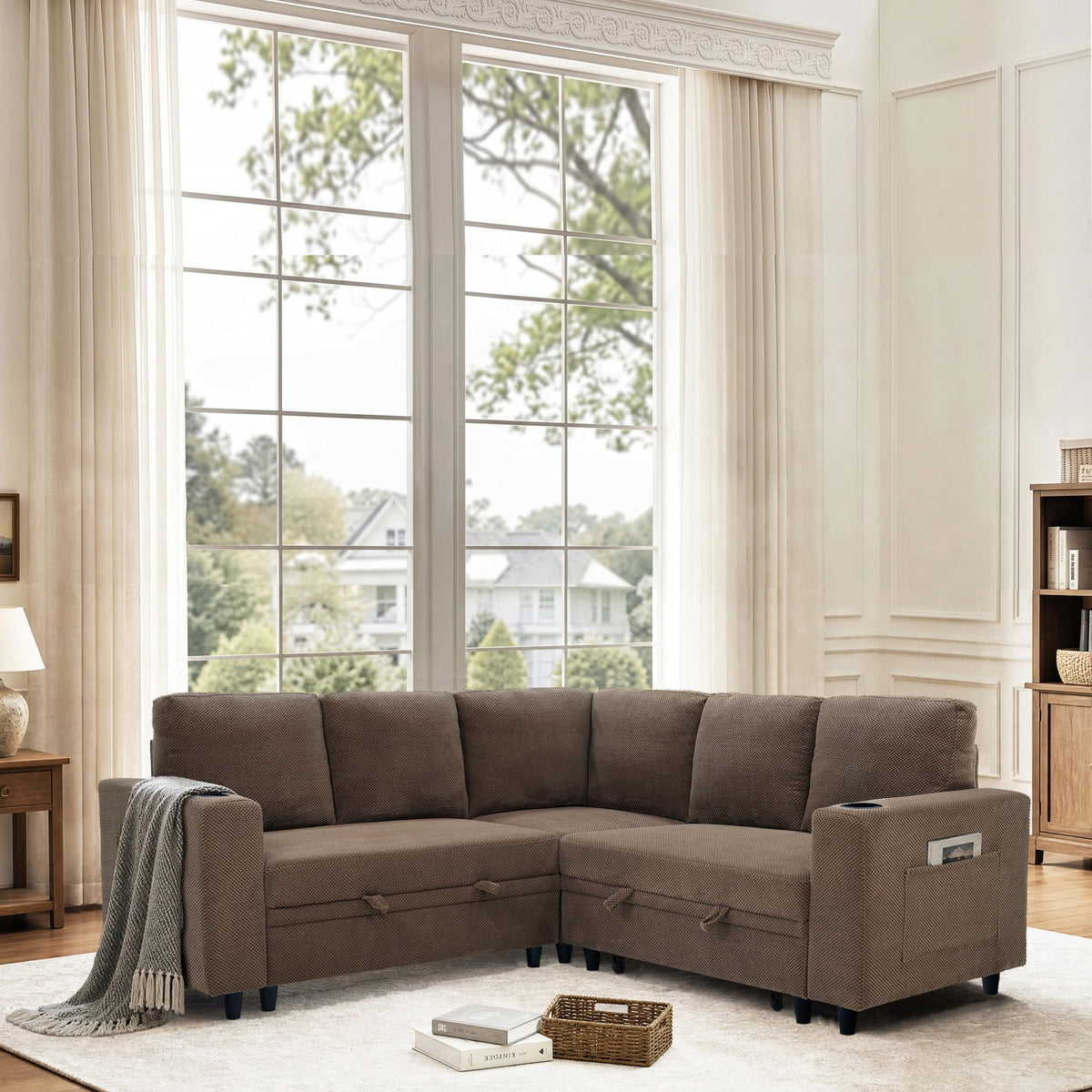 U-Shaped Sofa, Dual Chaise Sectional, 104 Inch, Camel