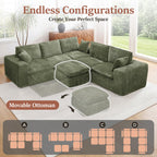 107'' Modular Sectional Sleeper Sofa, 5 Seater Corner Couch, Modern L Shaped Sectional Couch with Ottoman, Boneless Cloud Couches for Living Room (Green, L Shaped Sofa (5+2))