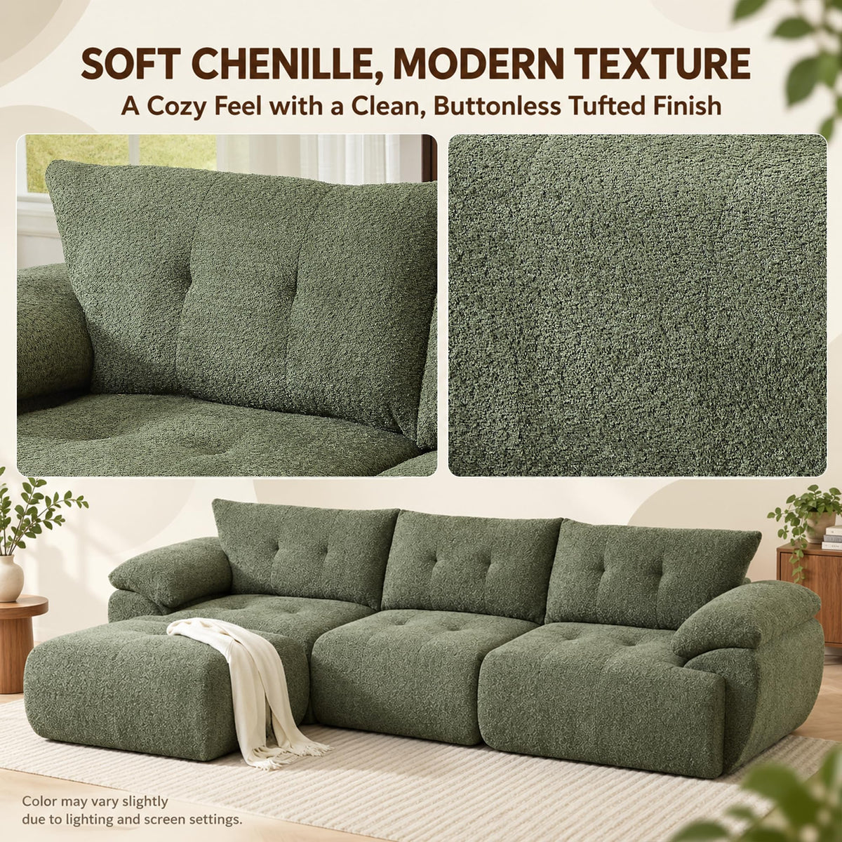 115" Boneless Modular Sectional Couch with Ottoman for Living Room
