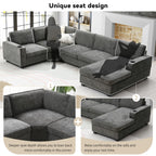 119" U Shaped Sectional Sofa, 6 Seat Chenille Corner Couch Set with Cup Holders, Oversized Chaise Lounge, Irregular Corner, Deep and Wide Seat, Comfy Sofa for Living RoomApartment, 2 Colors