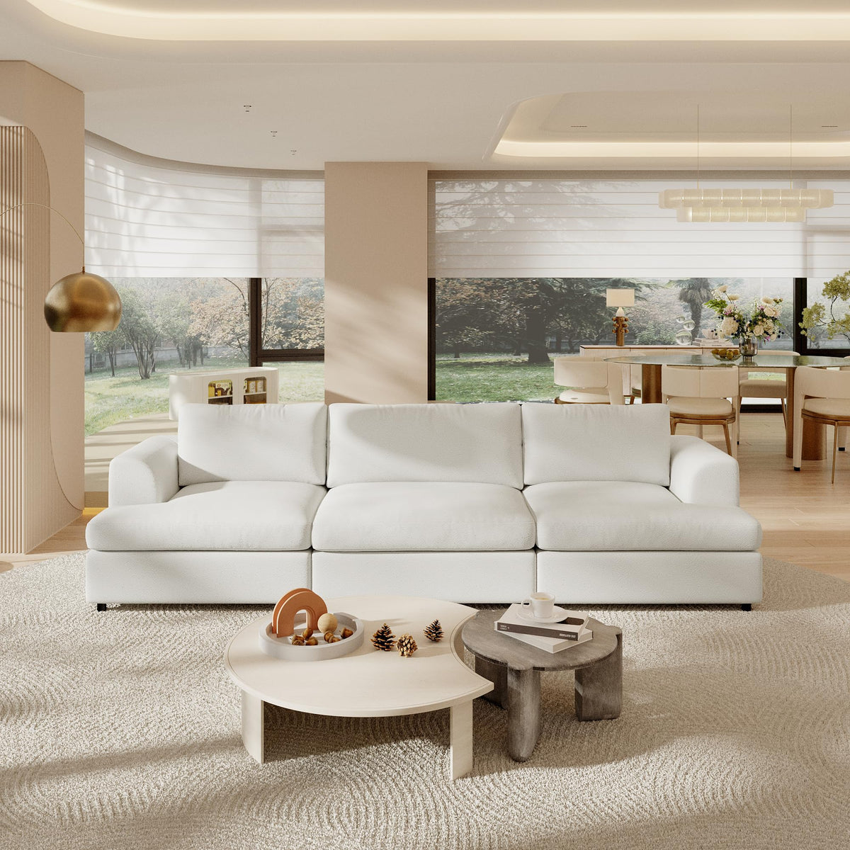 118" V Shape Sectional Sofa Couch, Modern Modular Boucle Cloud Couch with Flexible Layout, Oversized Comfy Upholstered Modular 5-Seats Sectional Couch, White