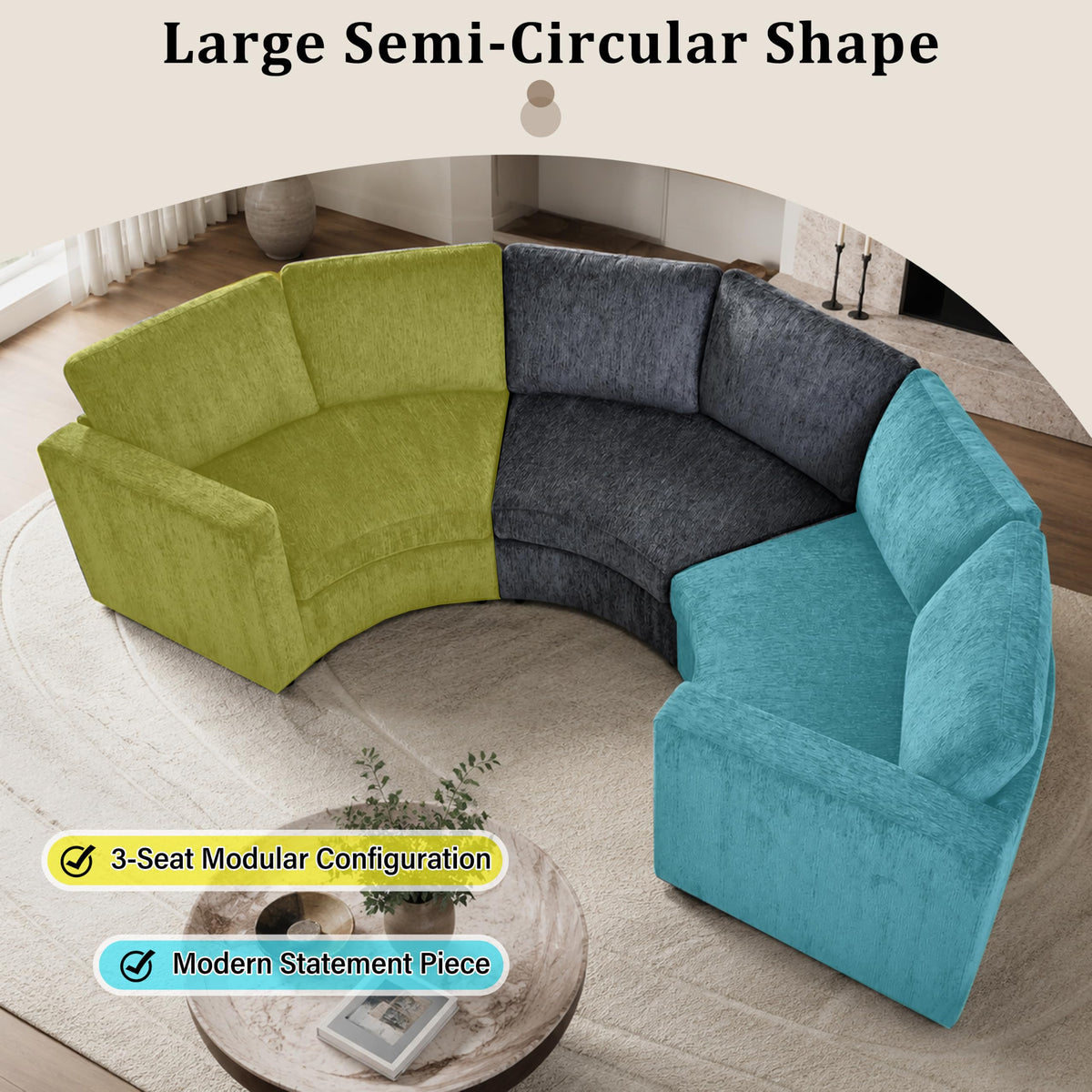 109.4'' Curved Modular Sectional Sofa, Round Sofa with Soft Upholstery