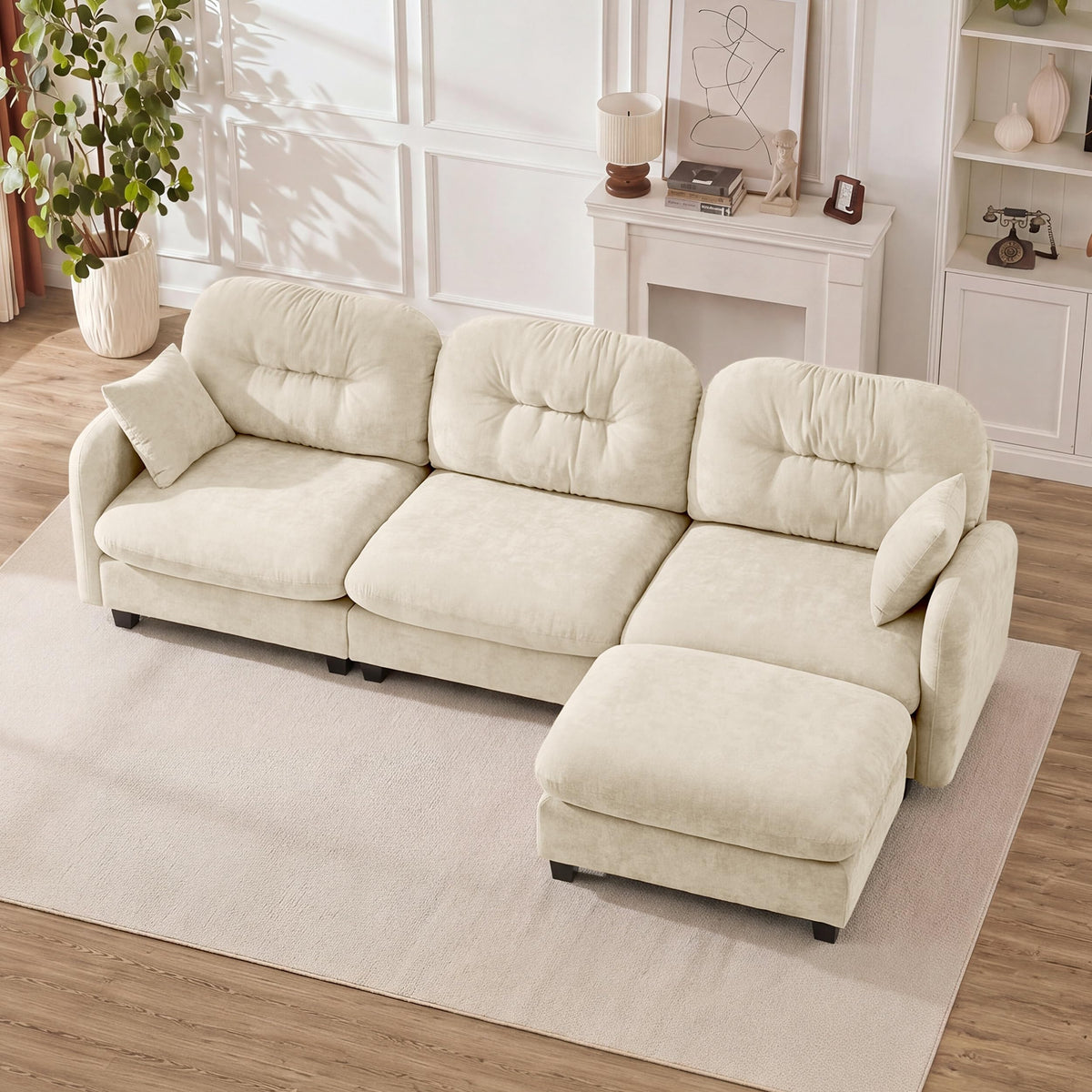 107" Modular Sectional Sofa with Ottoman Pink Chenille L Shaped Couch