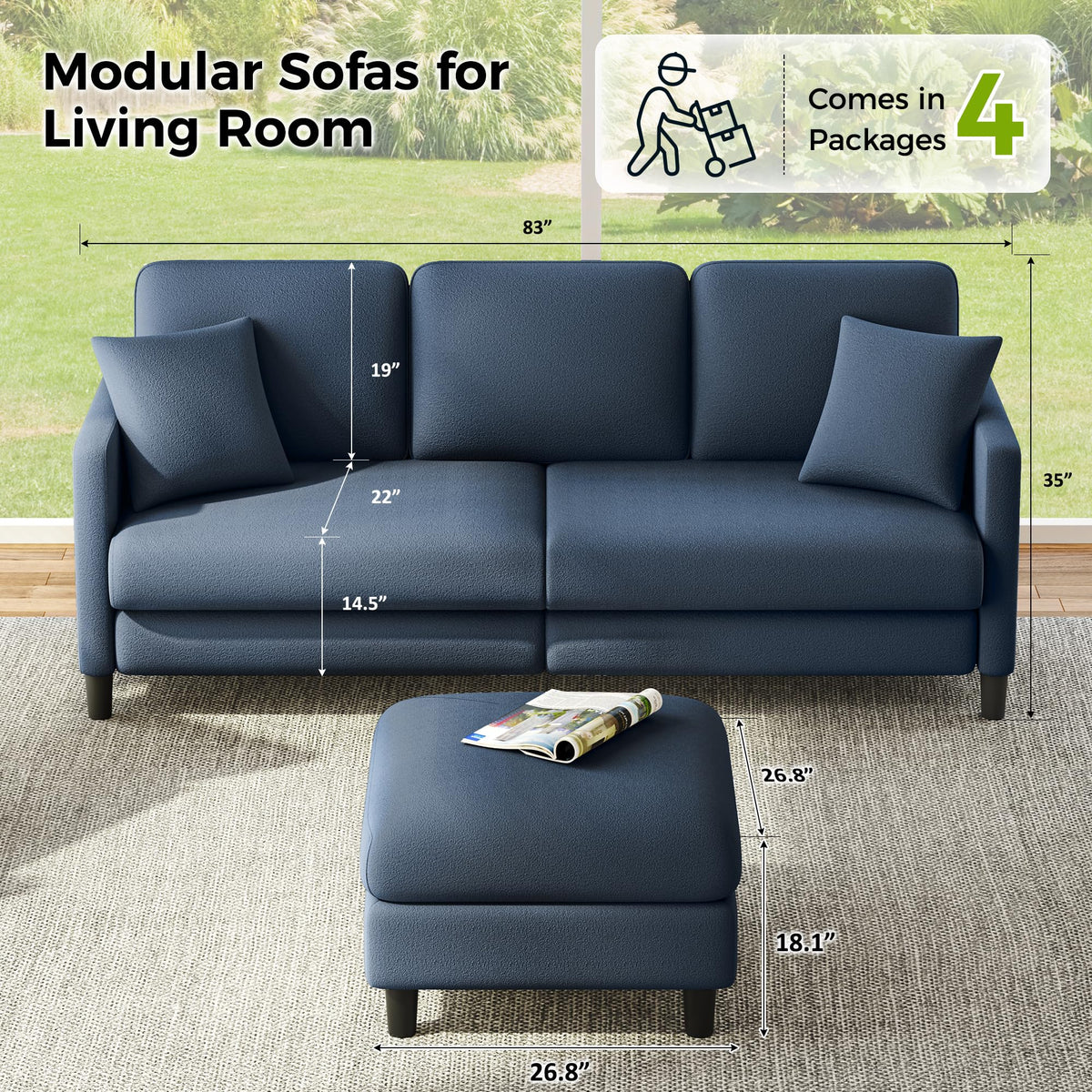 Welzona Loveseat Sofa, Teddy Love seat Couches 83", with 2 Storage Ottomans