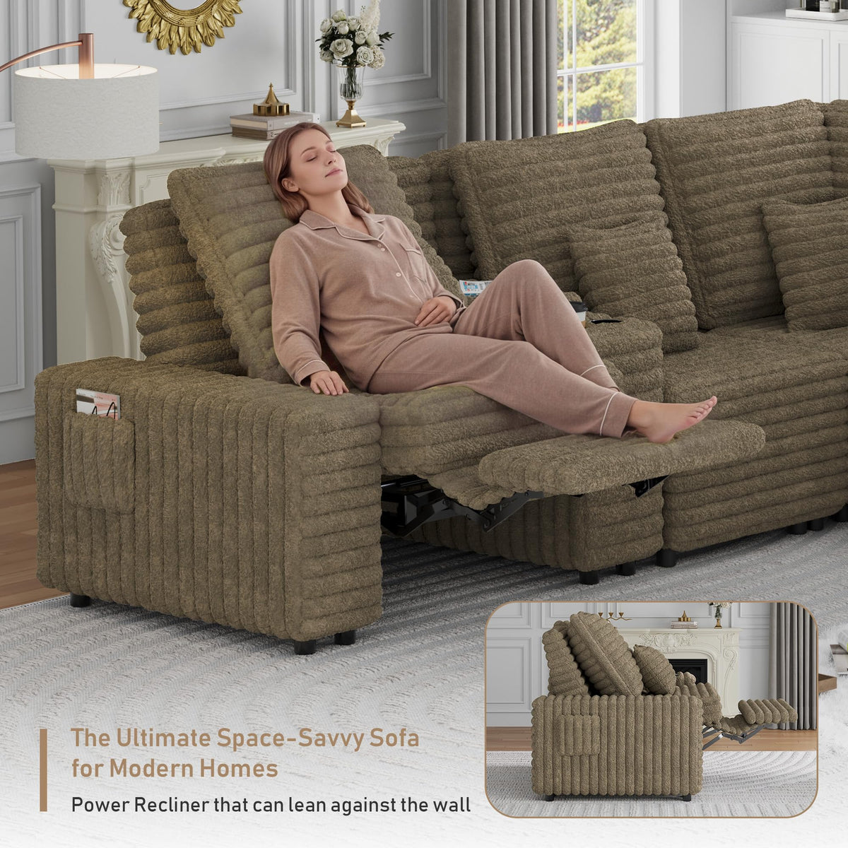 Wrofly 5-Seat L-Shaped Power Reclining Sectional with Console, Camel