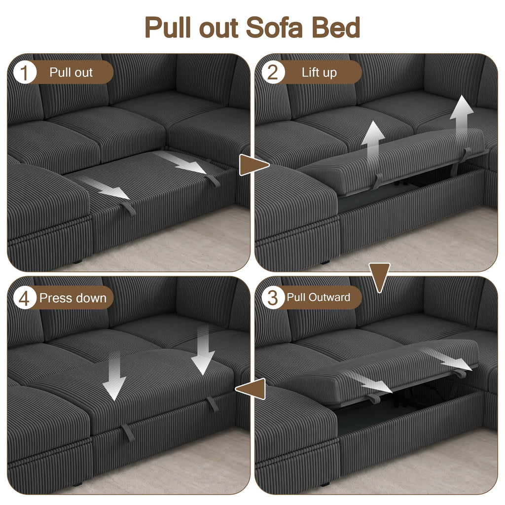 108" Modular Sectional Sofa with Pull Out Bed, L Shaped Sectional Couch
