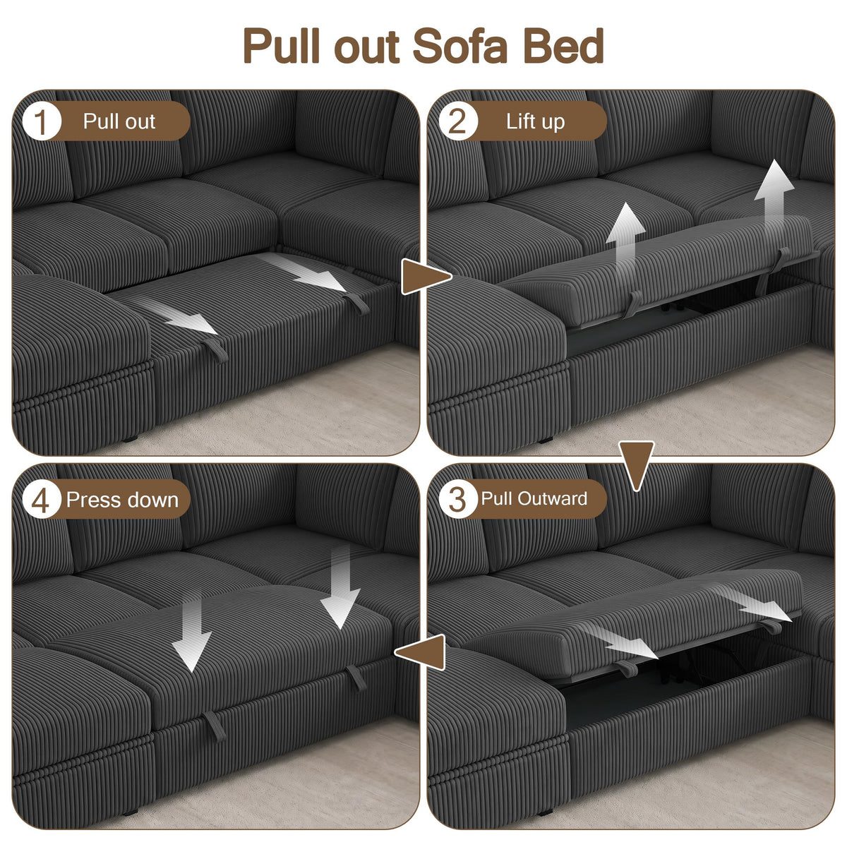 108" Modular Sectional Sofa with Pull Out Bed, L Shaped Sectional Couch