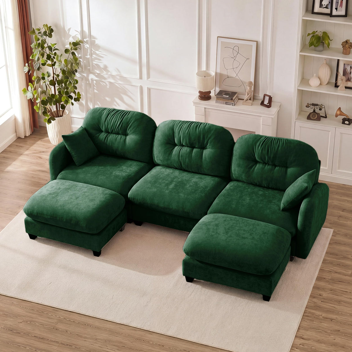 107" Modular Sectional Sofa with Ottoman Pink Chenille L Shaped Couch
