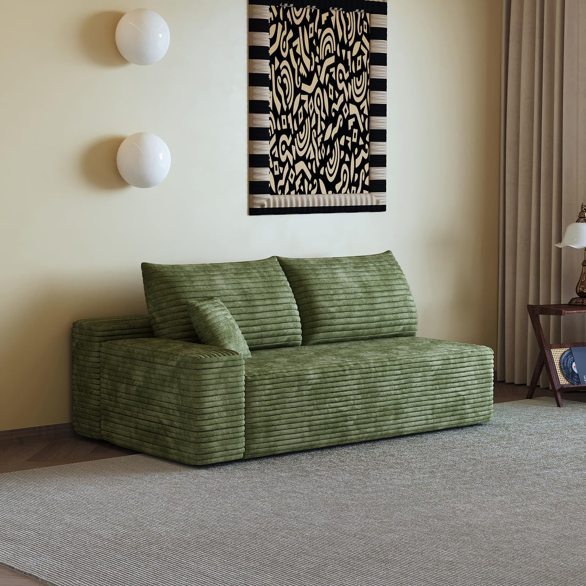 Tidyard Y119-3R Green 3-Seater Right Facing Sectional Sofa with Chaise, Plush Corduroy Fabric, No Assembly Required