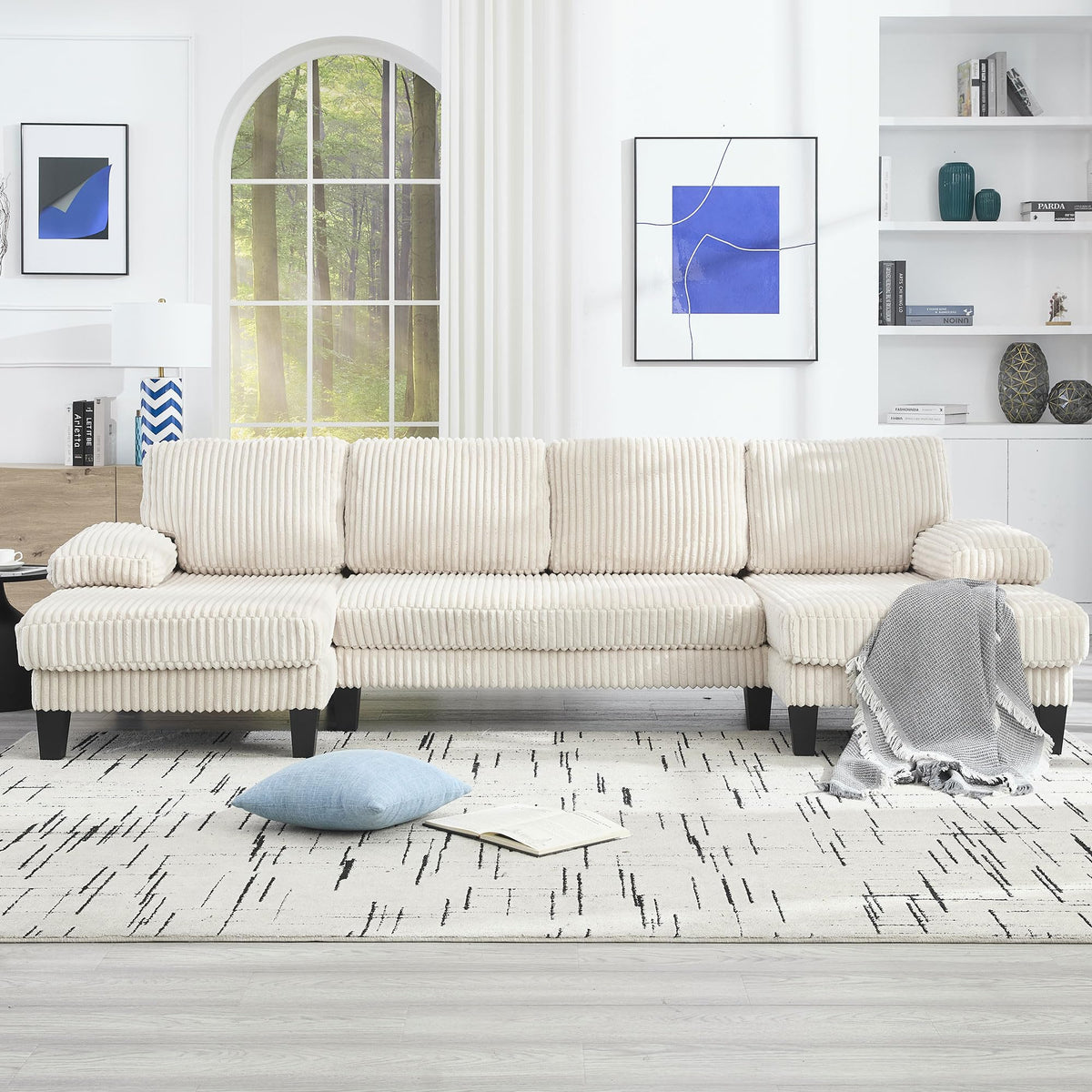 U Shaped Couch with Oversized Seat,4 Seat Sofa with Double Chaise,Comfortable and Indoor Furniture for Living Room,Apartment WG402
