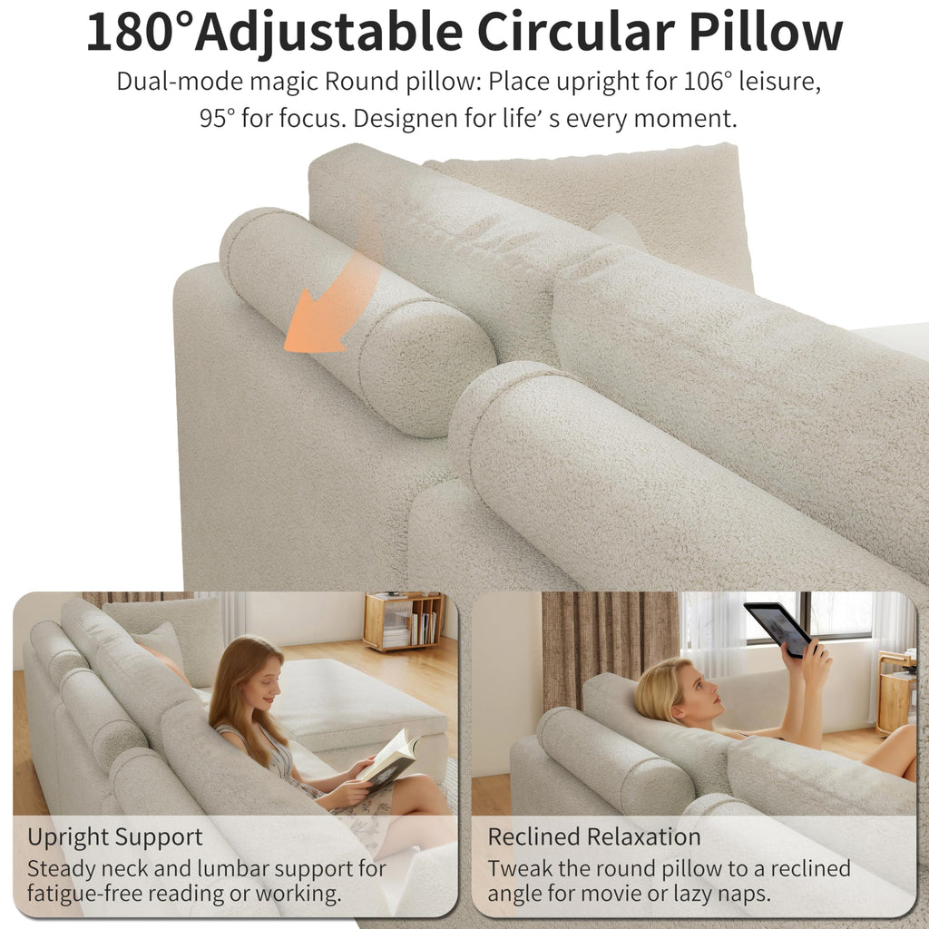 109" Oversized Modular Sectional Sofa L Shaped, Cloud Sectional Couch with Ottoman Deep Seat,Boneless Memory Foam Sofa for Living Room,Teddy Fleece Fabric, No Tools Assembly Required (Beige,1 Ottoman)