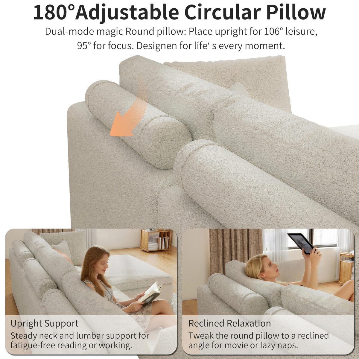 109" Oversized Modular Sectional Sofa L Shaped, Cloud Sectional Couch with Ottoman Deep Seat,Boneless Memory Foam Sofa for Living Room,Teddy Fleece Fabric, No Tools Assembly Required (Beige,1 Ottoman)