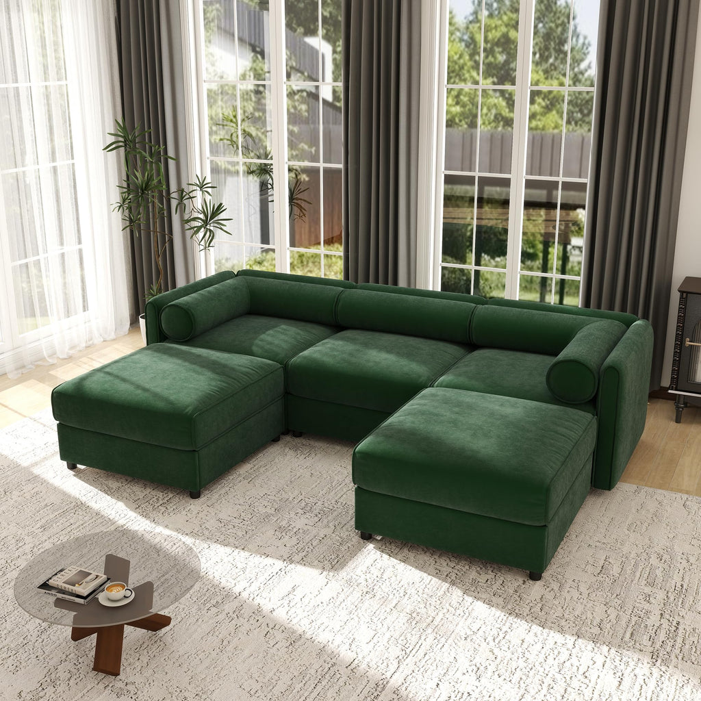 109'' Modular Sectional Sofa, Oversized 4 Seat L Shaped Couch with Storage Ottoman, Extra Deep Seat, Modern Comfy Convertible Chenille Sofa with Chaise, Lounge Couches for Living Room, Camel
