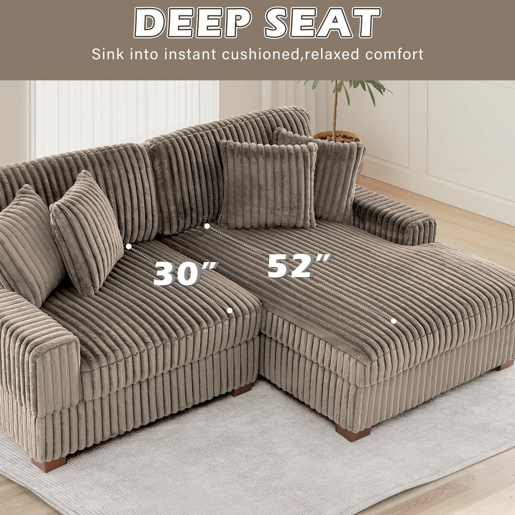 118.3" L-Shaped Modular Sectional Sofa with Chaise, Comfy Corduroy Fluffy Couch with Deep Seat, Flexible Module Combination for Living Room, Cotton Flannel Light Brown
