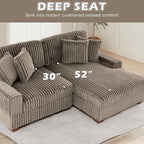 118.3" L-Shaped Modular Sectional Sofa with Chaise, Comfy Corduroy Fluffy Couch with Deep Seat, Flexible Module Combination for Living Room, Cotton Flannel Light Brown