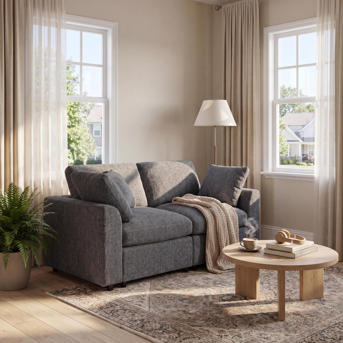 130" L-Shaped Modular Sectional Sofa Modern Deep Seat Cloud Couch for 5, Oversized Chenille Fabric Cloud Sectional Couches with 1 Ottoman Chaise, Higher Seater (21.7 inch)