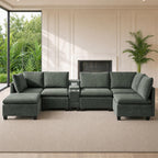 121" U-Shaped Sectional Sofa, Chenille Cloud Modular Couch, Green