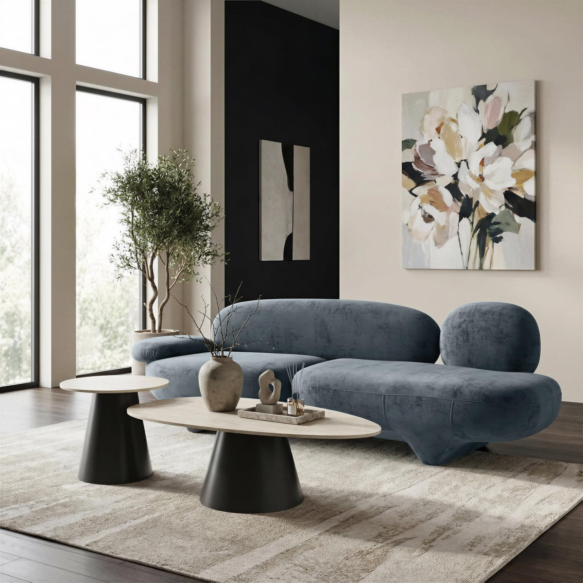 Zuo Oblak Sofa Storm Gray, Gray Sofa, Modern Style, Velvet, Seats up to 3, MDF, Indoor Living, 103.9" W x 33.9" D x 29.5" H, Non-Stackable