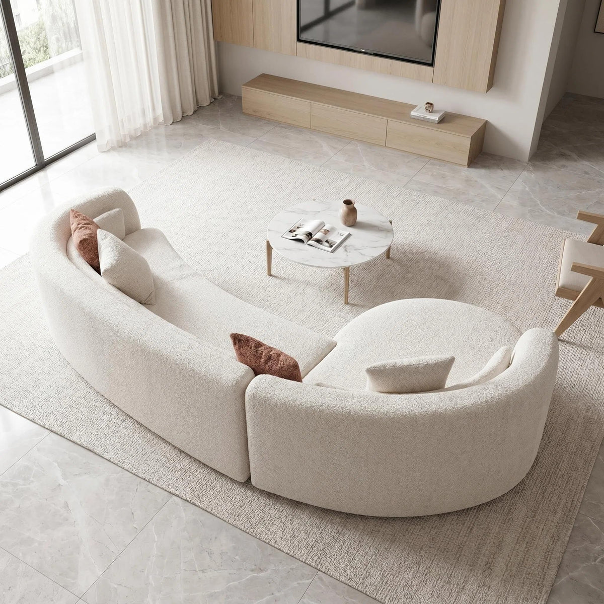 132" Oversized Boucle Cloud Couch with Chaise, Light Beige Sectional