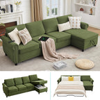 106.5" Convertible Sleeper Sofa Bed with Pull Out Couch, Dark Grey L Shaped Couch with Storage Chaise & Memory Mattress, Modular Sectional Couches with Wireless Charging & USB for Living Room