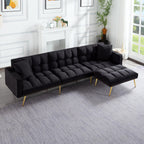 107in Sectional Sleeper Sofa with Split Back, Velvet, Golden Metal Legs, 5 Adjustable Positions, 2 Toss Pillows