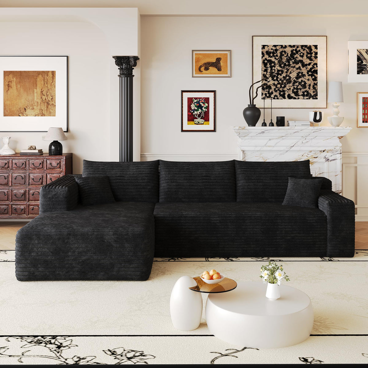 103" U Shaped Cloud Modular Boneless Sectional Couch Right Chaise, Green
