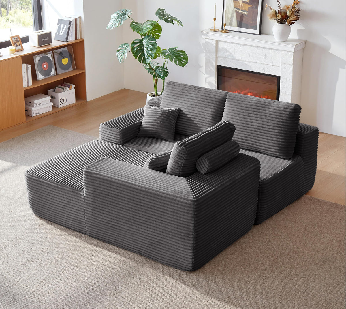 105" Cloud Sectional Couch with L Shape Chaise,Modular Sofa with Deep Seat, Upholstered Couches for Living Room Bedroom,No Assembly Required, (Plush Corduroy Fabric),Grey