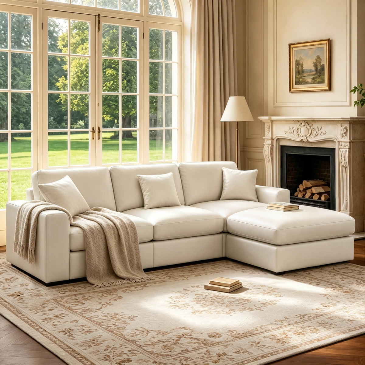 129.3" Oversized Modular Sectional Couch, Cloud U Shaped Couch with Movable Ottoman, Comfy Large 7 Seat Corner Couches for Living Room, Apartment, Beige